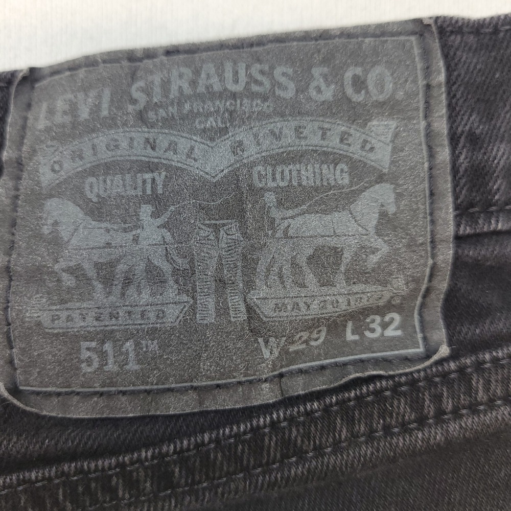 Levi's 511 Slim Straight Jeans Mens 29x32 Black Mid Rise Stretch‎ Denim - Picture 5 of 12